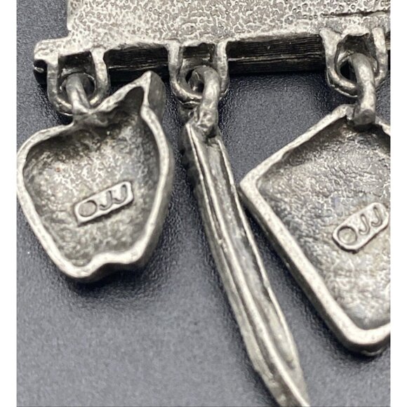 Vtg JJ JONETTE Brooch Pin Pewter Math Teacher Chalkboard Charm School Algebra - Picture 11 of 11